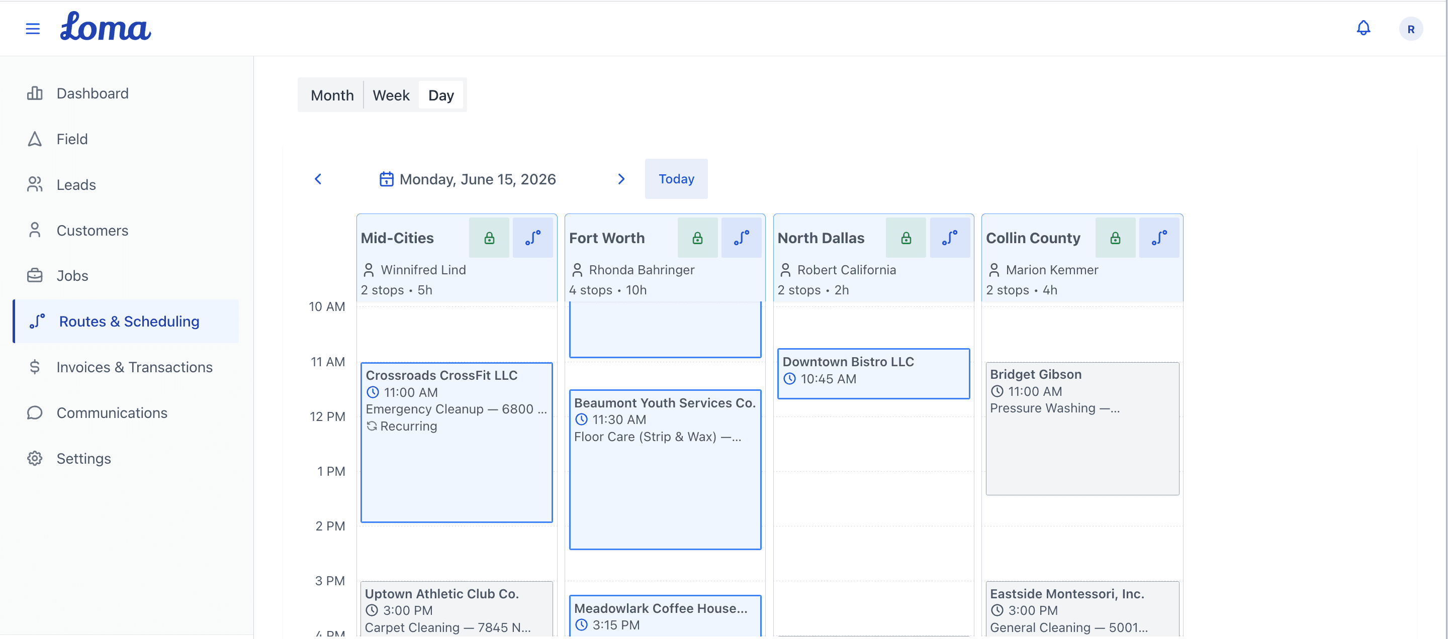 Loma routes and scheduling board